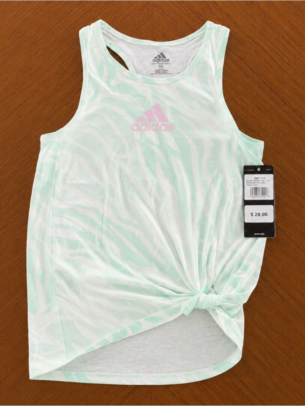 adidas Mint & White Zebra-Print Tank with Pink Logo